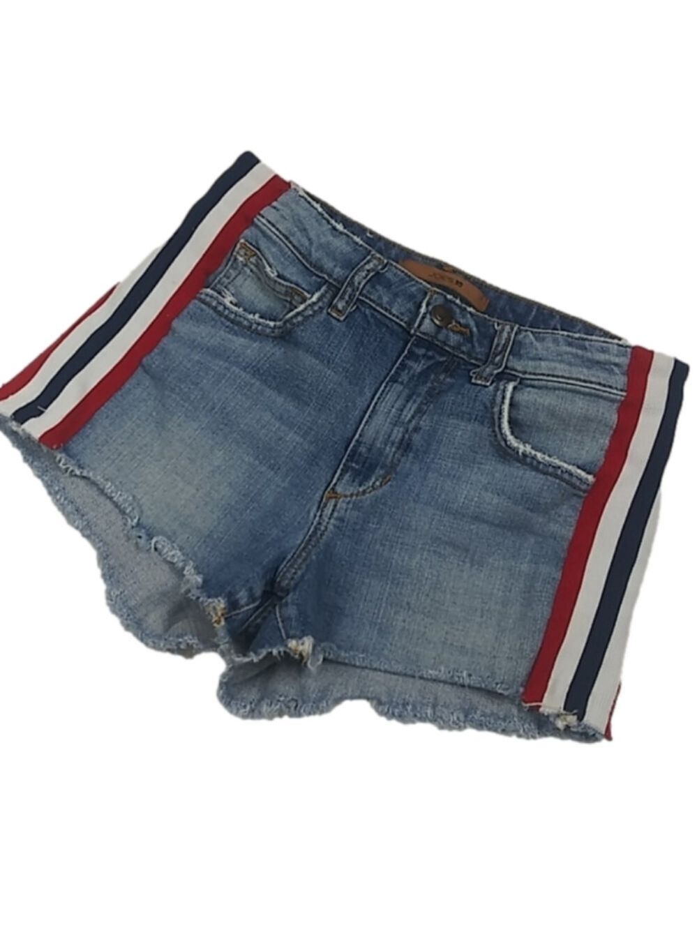 Joe's Blue Medium Wash Faded Distressed Five Pocket Mid Rise Raw Hem Jean Short